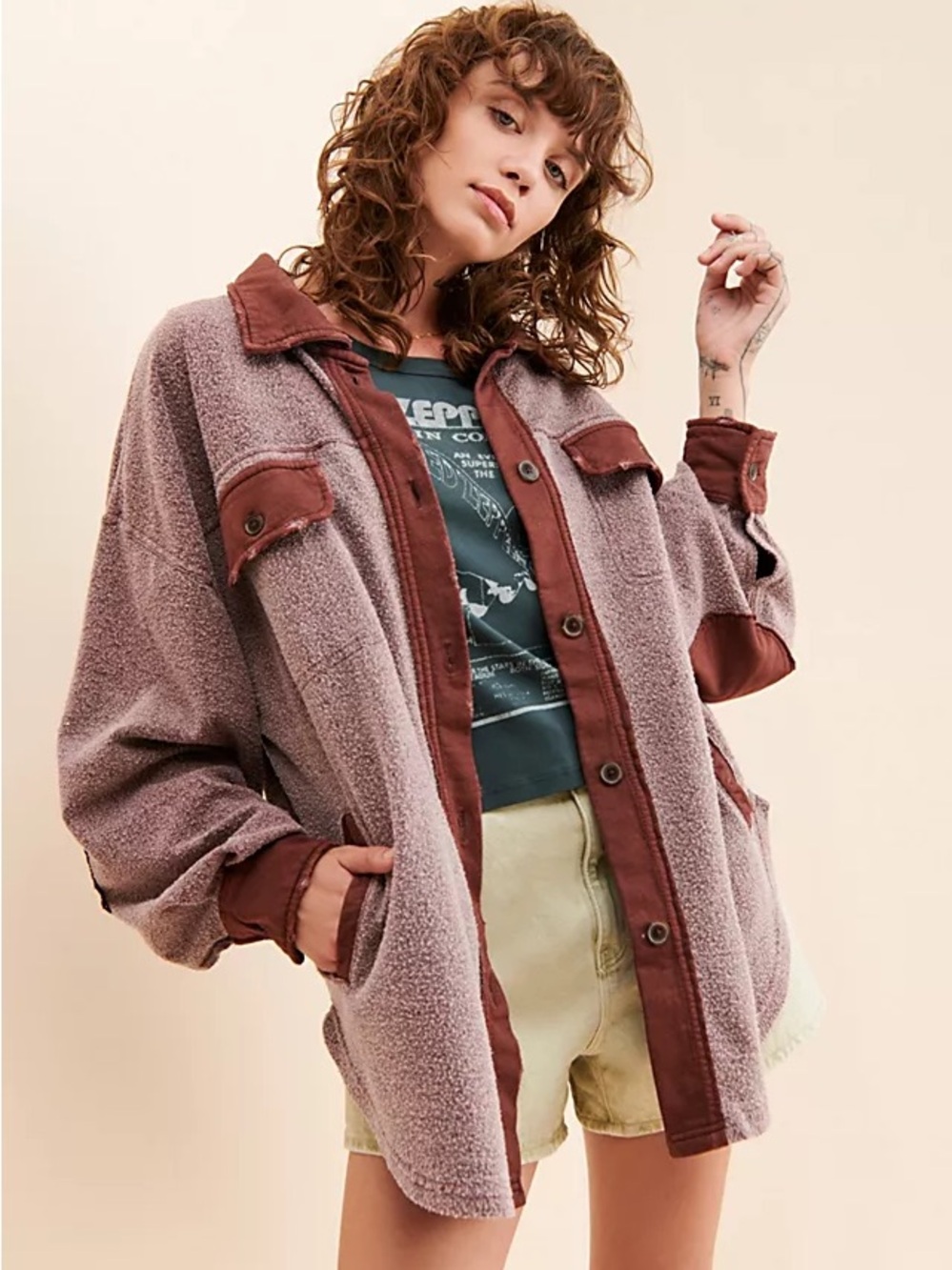 Free People Ruby Maroon Oversized Shirt Jacket